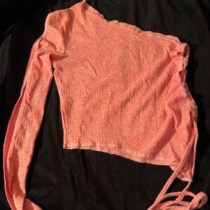 Pink cropped top with one sleeve